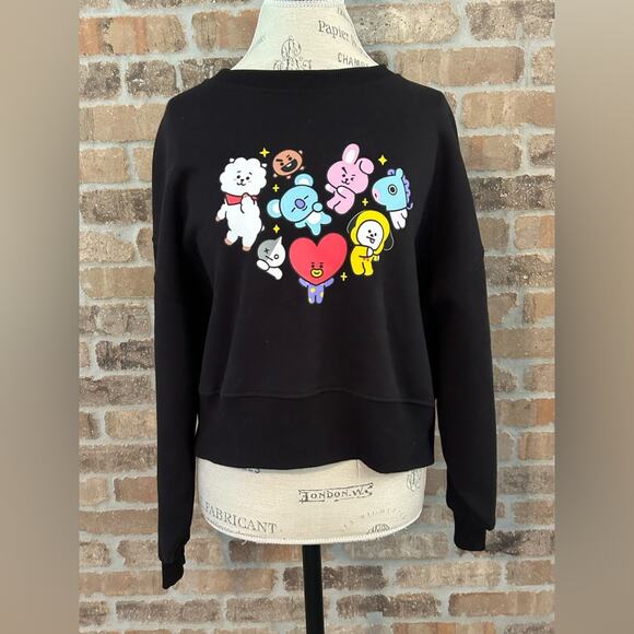 bt21 Sweaters - Rare BTS BT21 sweatshirt pullover small women’s US 6/8 black crewneck